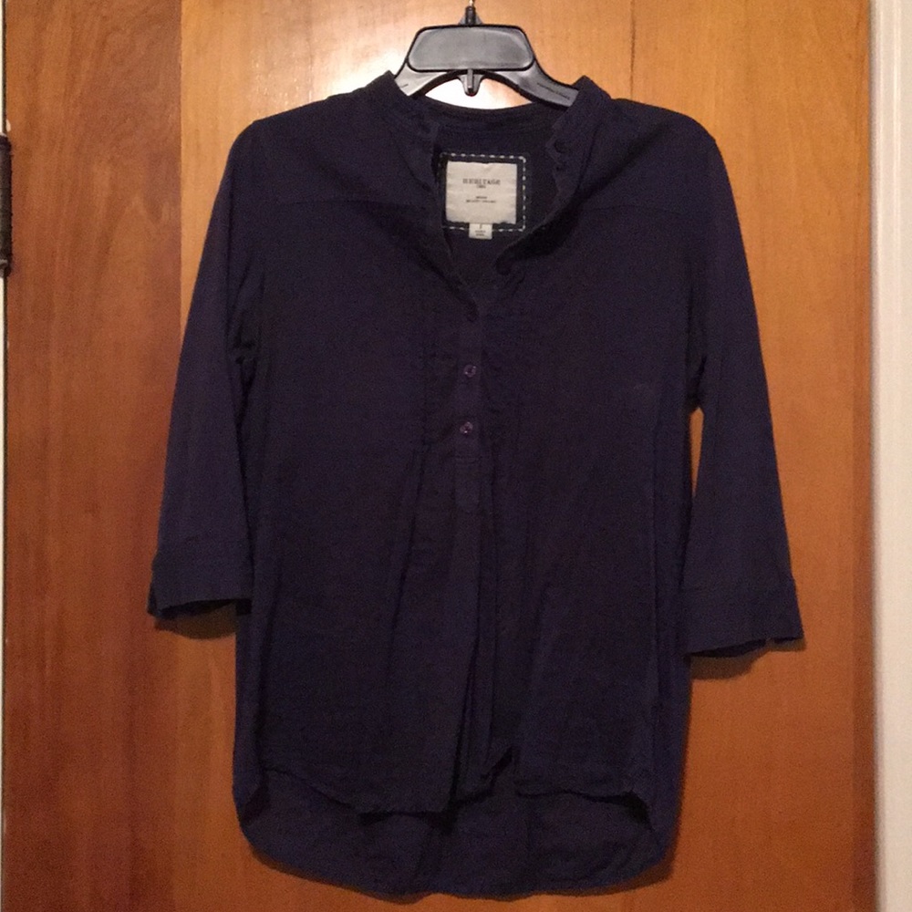 Navy button down top